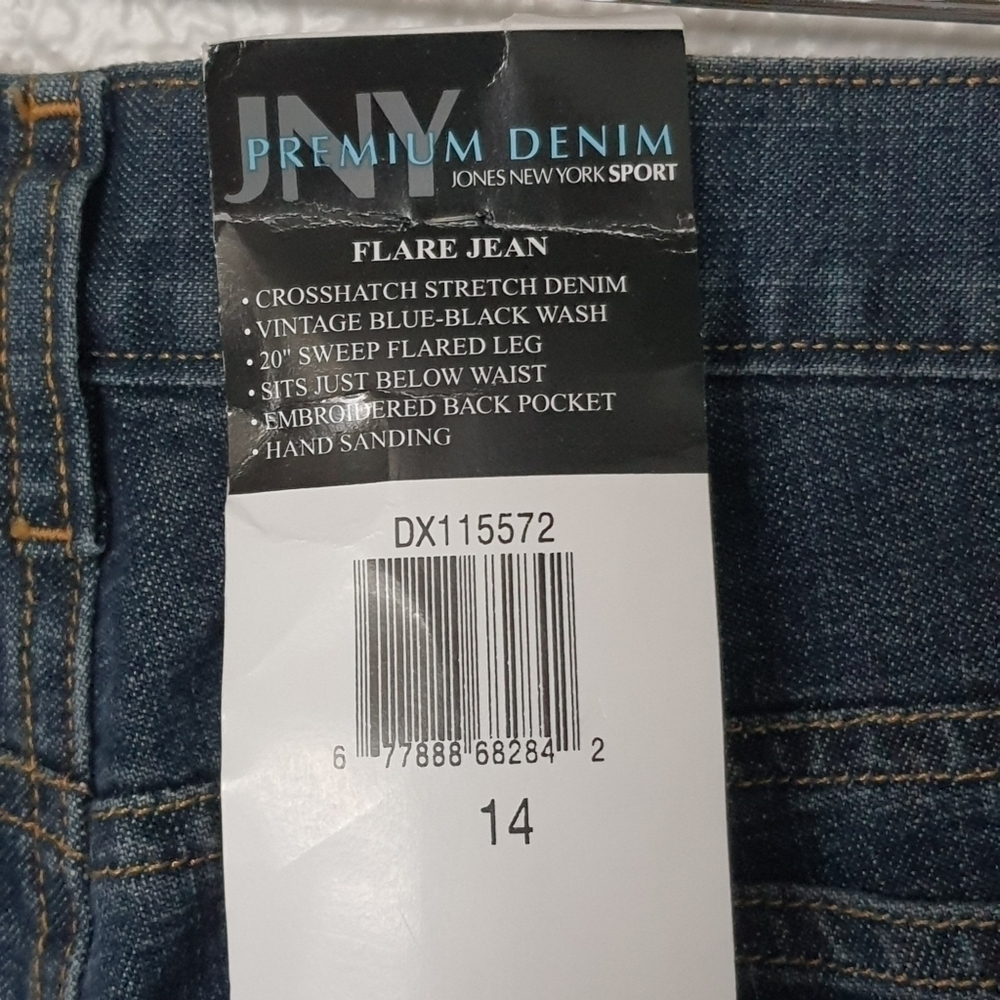 Jones New York Sport Premium Denim Flare Jeans Blue Black Wash Size 14 - Picture 7 of 14